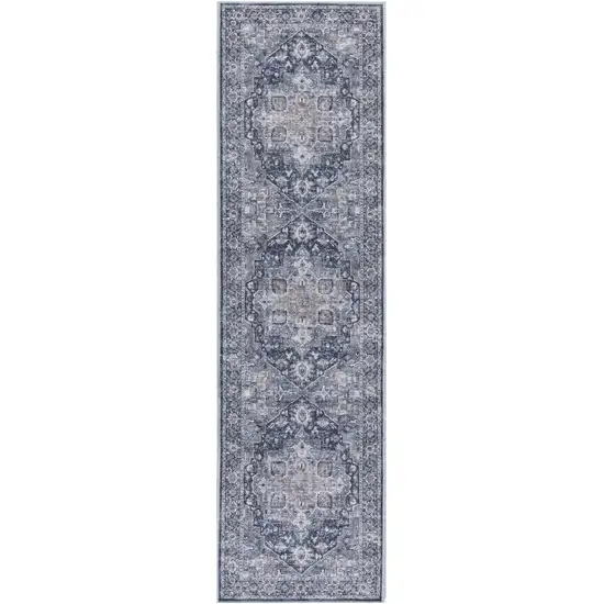 12' Blue Floral Distressed Runner Rug Photo 2