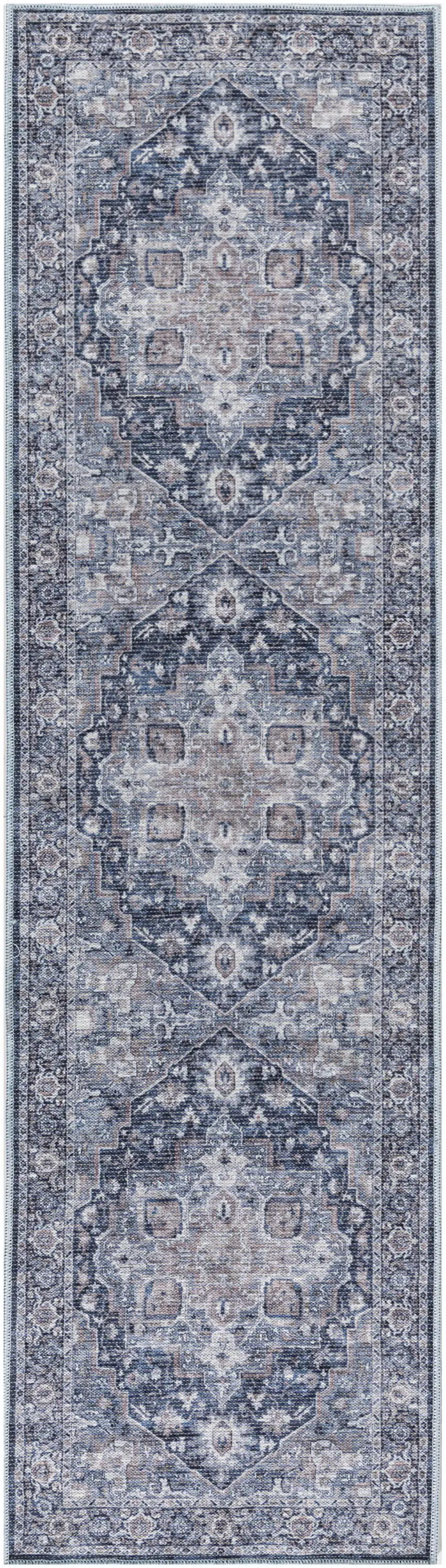 12' Blue Floral Distressed Runner Rug Photo 2