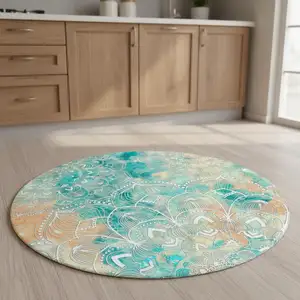 Photo of 5' Blue Floral Flatweave Round Rug