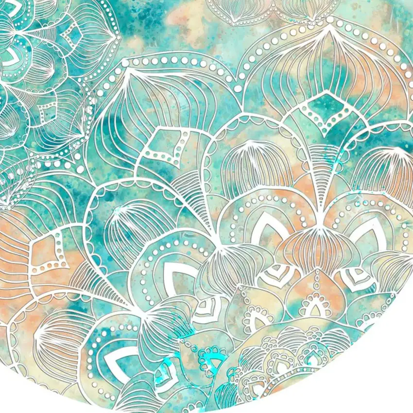 5' Blue Floral Flatweave Round Rug Photo 4