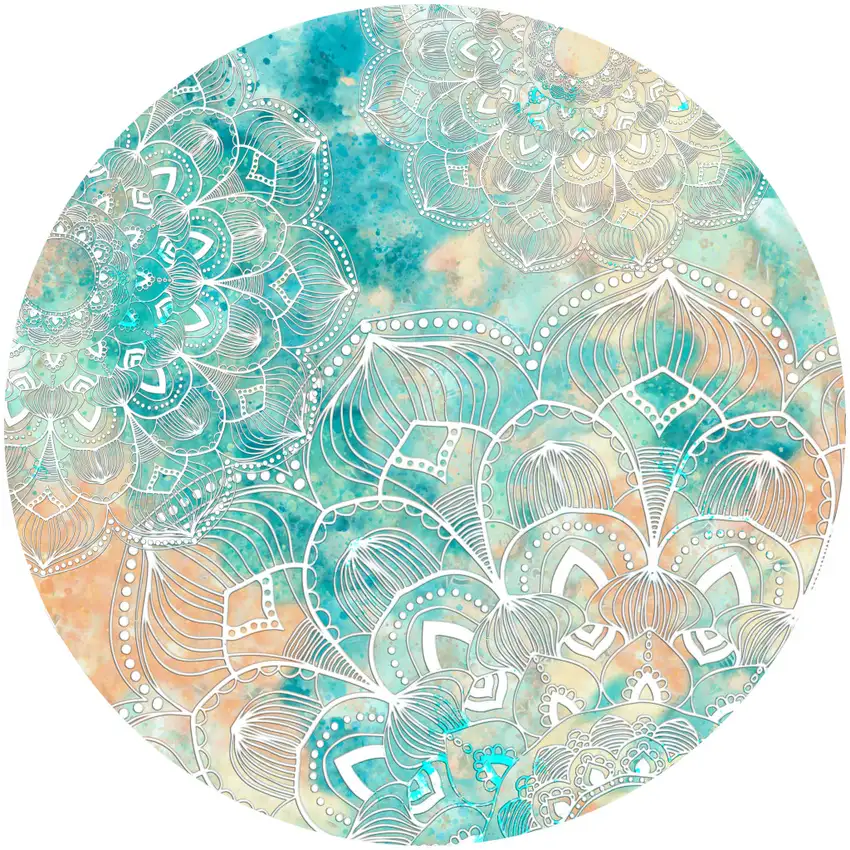 5' Blue Floral Flatweave Round Rug Photo 2
