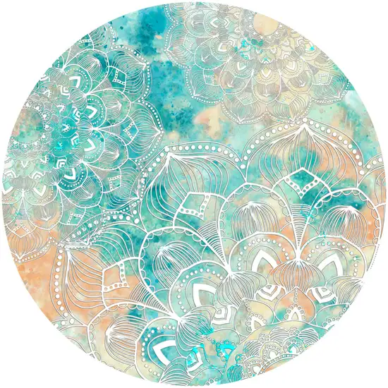 5' Blue Floral Flatweave Round Rug Photo 2