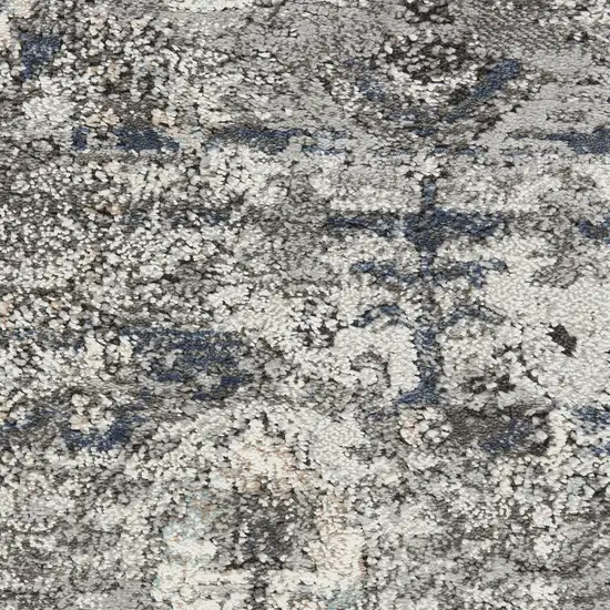 8' Teal Ivory And Gray Floral Medallion Distressed Runner Rug Photo 4