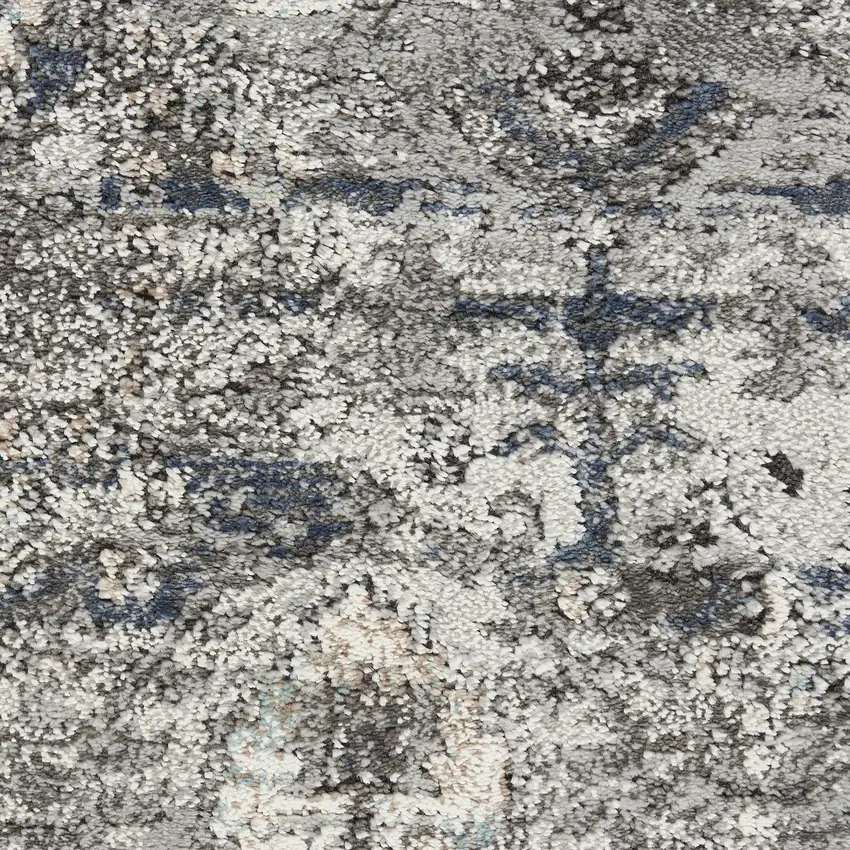 8' Teal Ivory And Gray Floral Medallion Distressed Runner Rug Photo 4