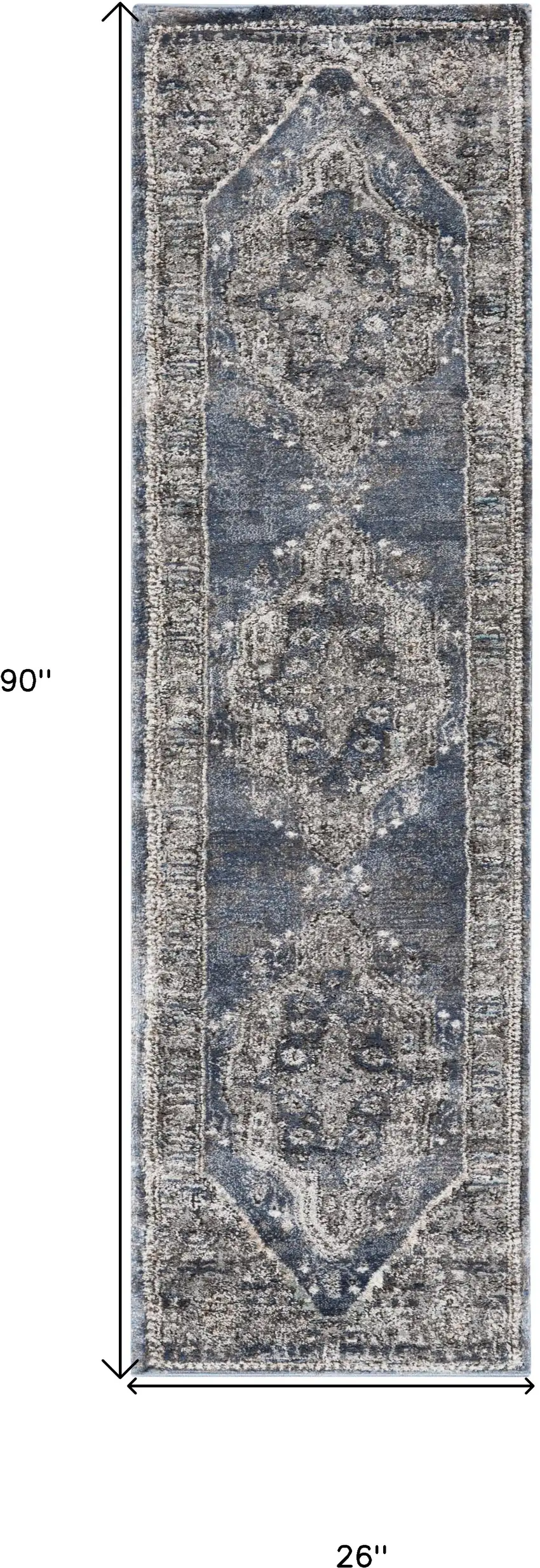8' Blue Floral Power Loom Distressed Runner Rug Photo 3