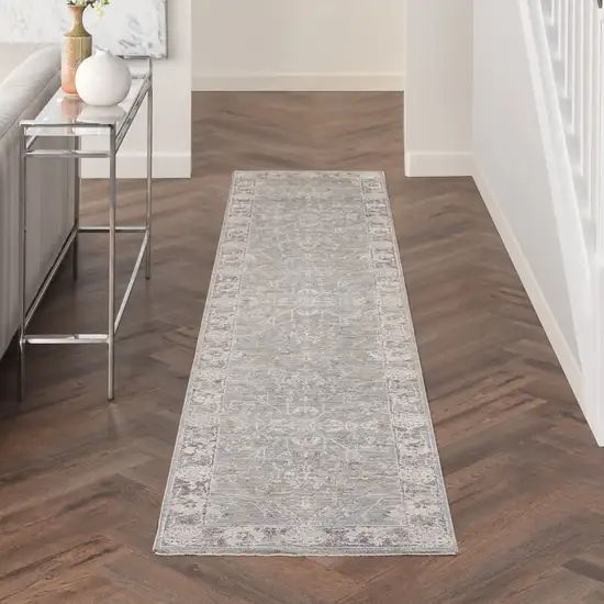 10' Blue Floral Power Loom Distressed Runner Rug Photo 8