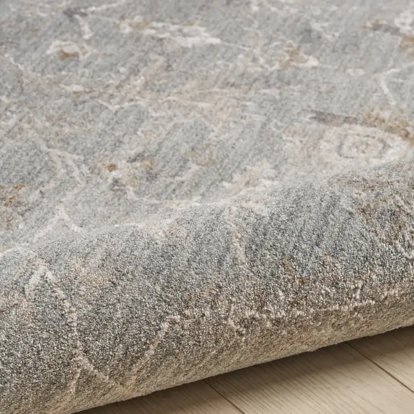 10' Blue Floral Power Loom Distressed Runner Rug Photo 5