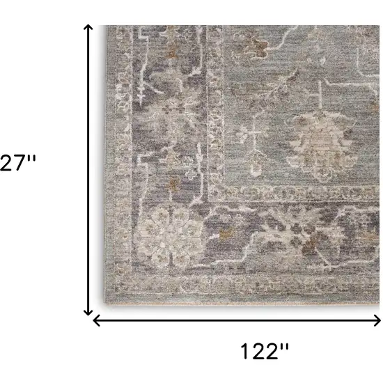 10' Blue Floral Power Loom Distressed Runner Rug Photo 9