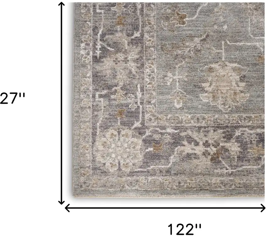 10' Blue Floral Power Loom Distressed Runner Rug Photo 9