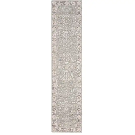 10' Blue Floral Power Loom Distressed Runner Rug Photo 1