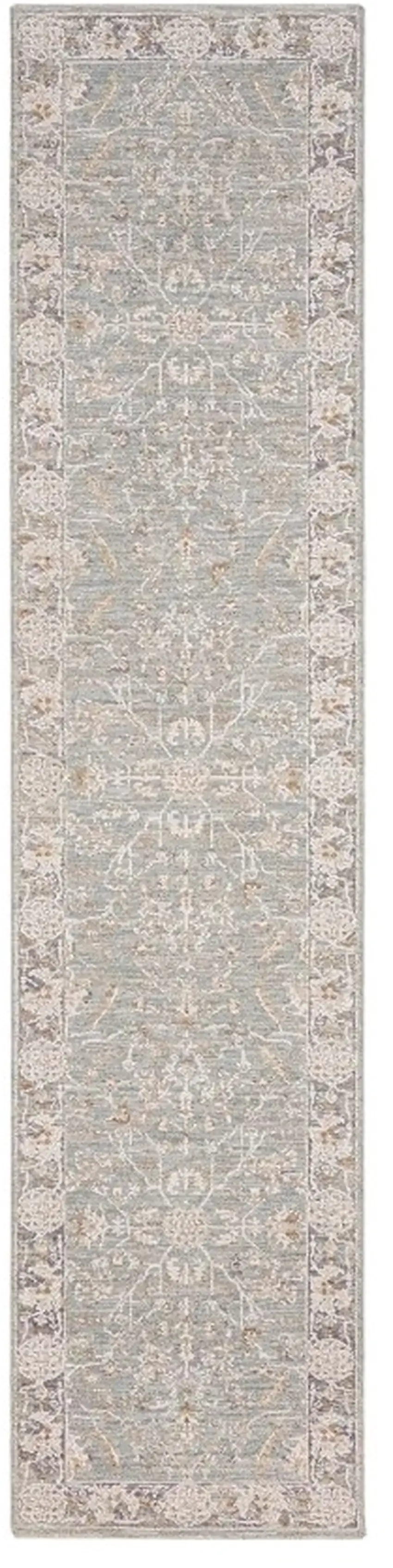 10' Blue Floral Power Loom Distressed Runner Rug Photo 1