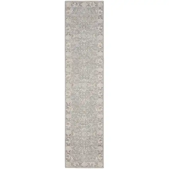 10' Blue Floral Power Loom Distressed Runner Rug Photo 1