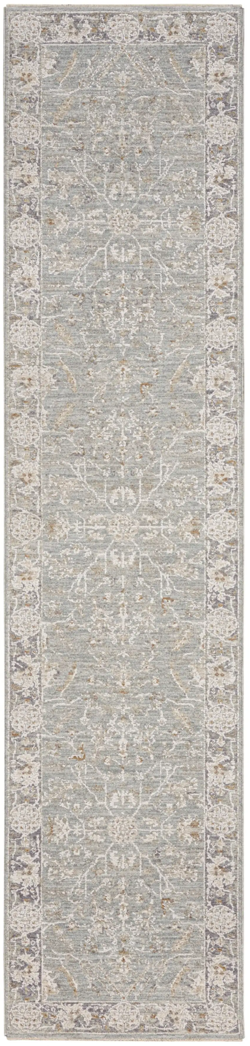 10' Blue Floral Power Loom Distressed Runner Rug Photo 1