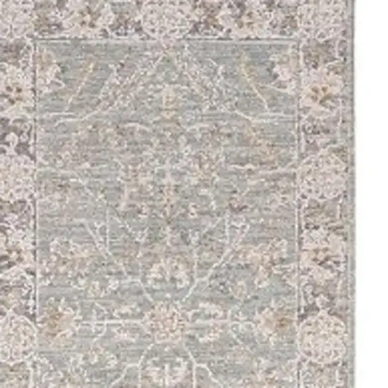 10' Blue Floral Power Loom Distressed Runner Rug Photo 3