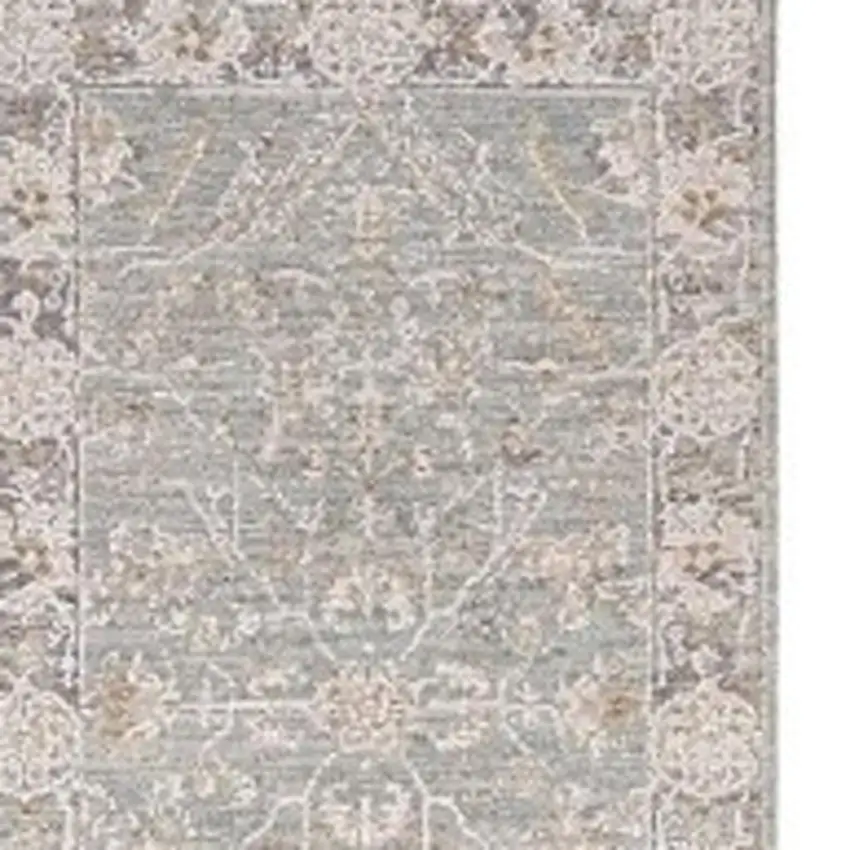10' Blue Floral Power Loom Distressed Runner Rug Photo 3