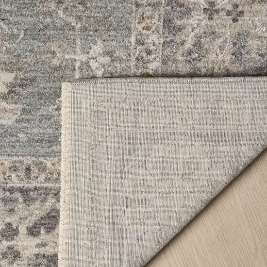 10' Blue Floral Power Loom Distressed Runner Rug Photo 4