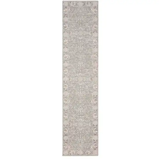 10' Blue Floral Power Loom Distressed Runner Rug Photo 7