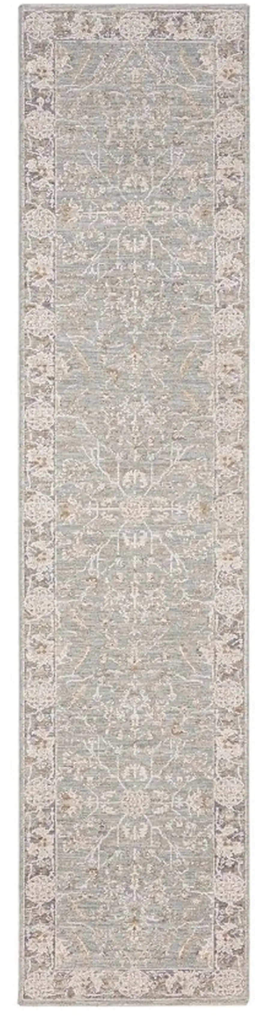 10' Blue Floral Power Loom Distressed Runner Rug Photo 7