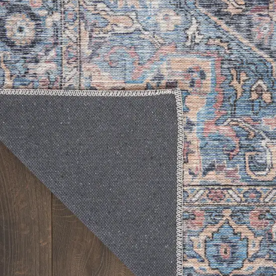 8' Blue Floral Power Loom Distressed Washable Runner Rug Photo 7