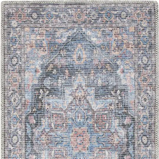 8' Blue Floral Power Loom Distressed Washable Runner Rug Photo 3