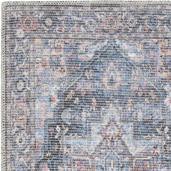 8' Blue Floral Power Loom Distressed Washable Runner Rug Photo 1