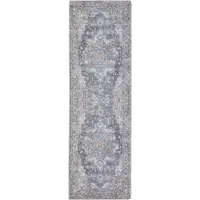 Photo of 8' Blue Floral Power Loom Distressed Washable Runner Rug