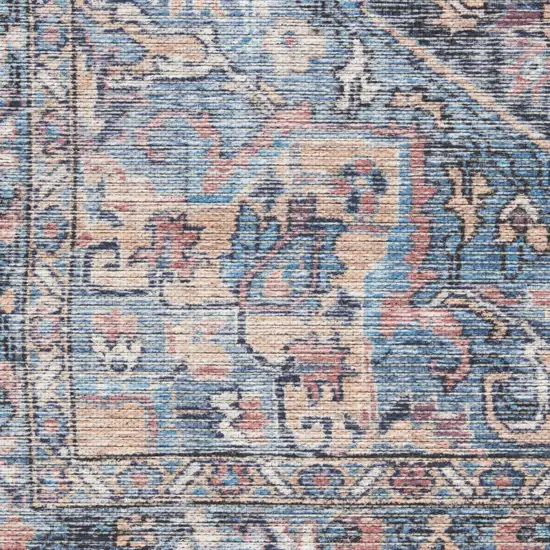 10' Blue Floral Power Loom Distressed Washable Runner Rug Photo 5