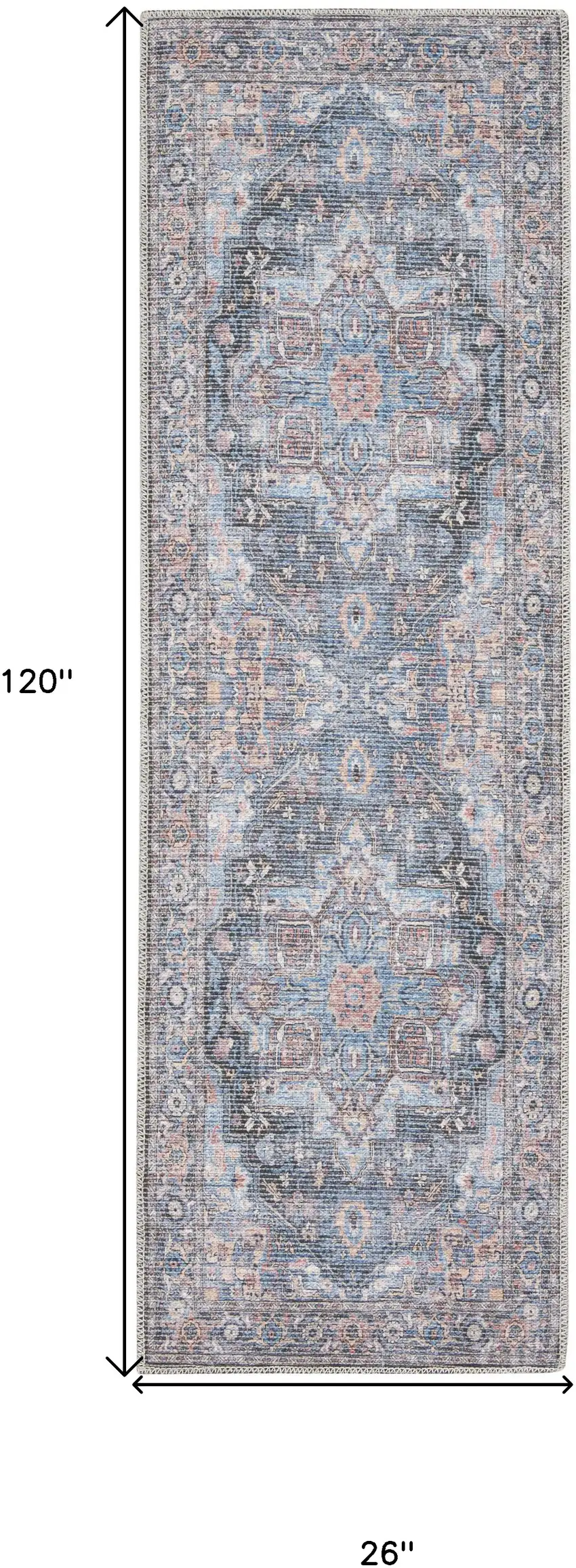 10' Blue Floral Power Loom Distressed Washable Runner Rug Photo 8