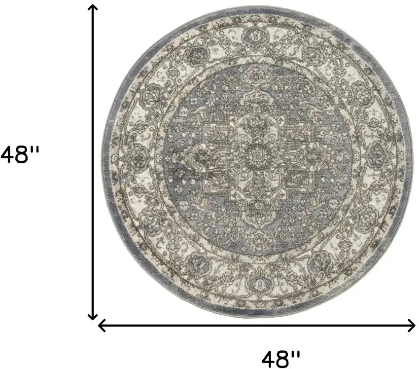 4' Blue Floral Power Loom Round Rug Photo 3