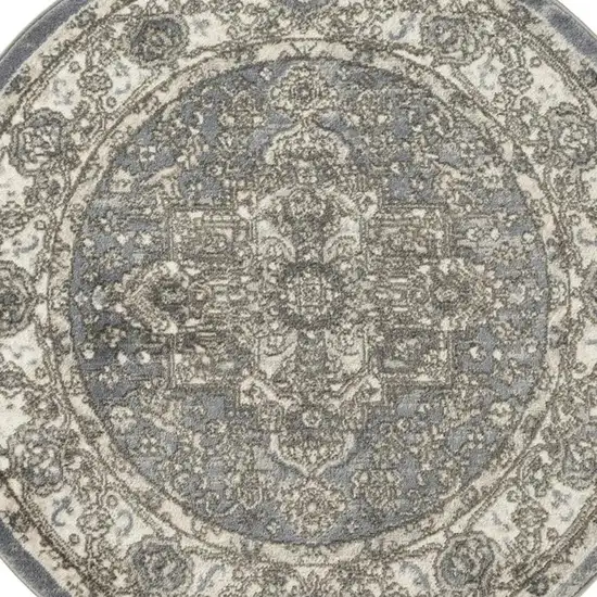 4' Blue Floral Power Loom Round Rug Photo 3