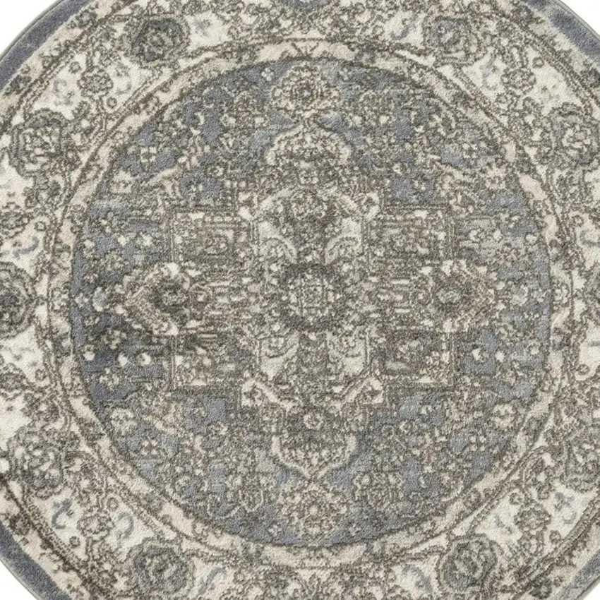 4' Blue Floral Power Loom Round Rug Photo 3