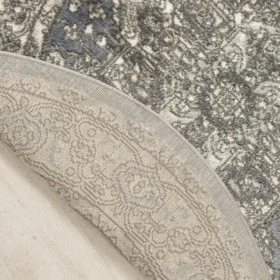 4' Blue Floral Power Loom Round Rug Photo 7