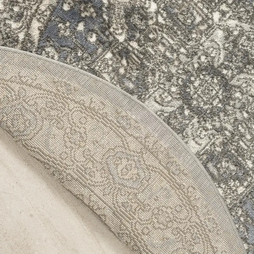 4' Blue Floral Power Loom Round Rug Photo 7