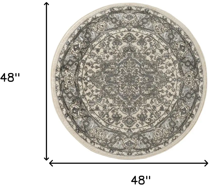 4' Blue Floral Power Loom Round Rug Photo 3