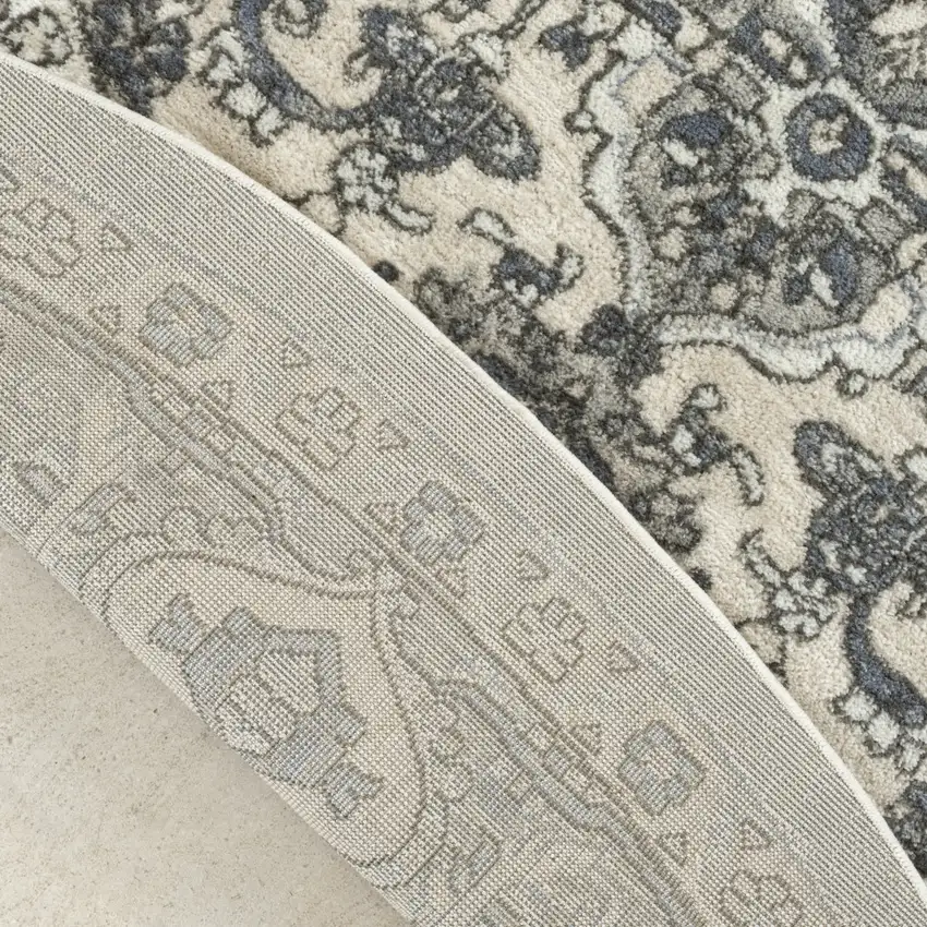 4' Blue Floral Power Loom Round Rug Photo 8