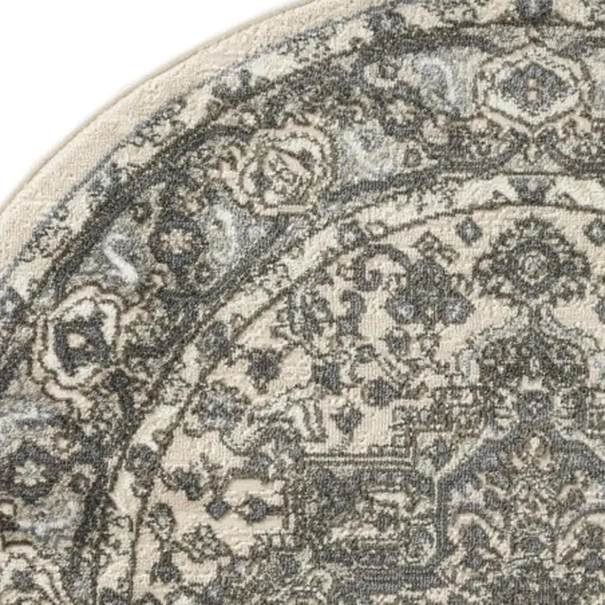 4' Blue Floral Power Loom Round Rug Photo 4