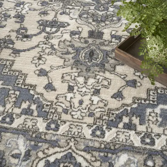 4' Blue Floral Power Loom Round Rug Photo 6
