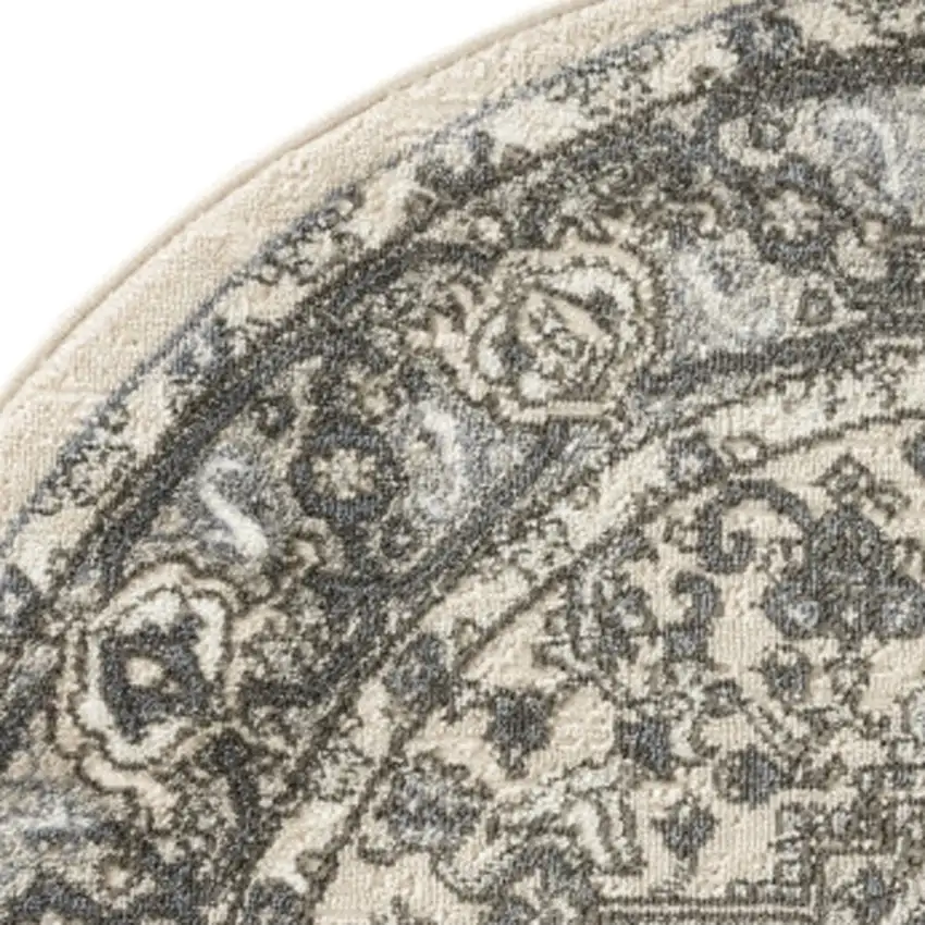 4' Blue Floral Power Loom Round Rug Photo 8
