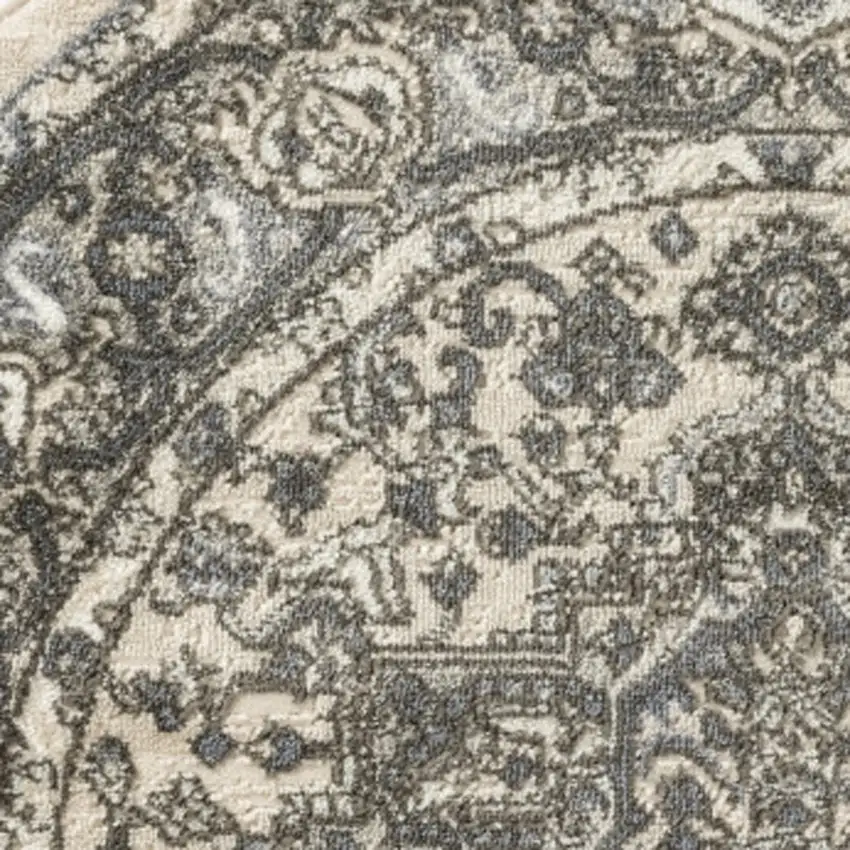 4' Blue Floral Power Loom Round Rug Photo 7