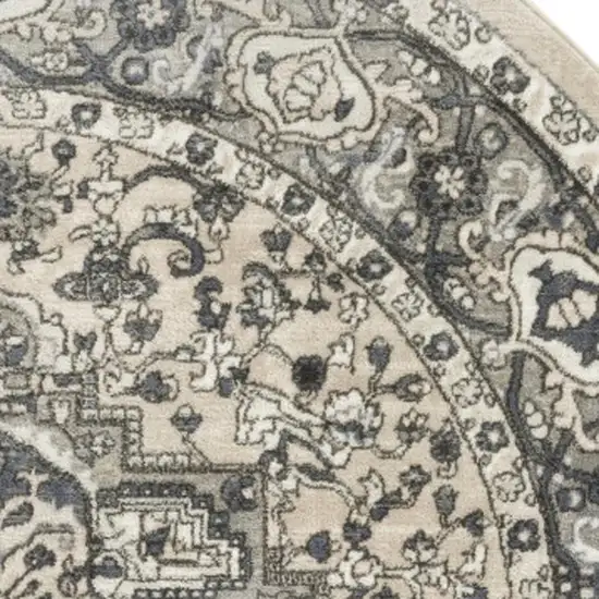 8' Blue Floral Power Loom Round Rug Photo 3