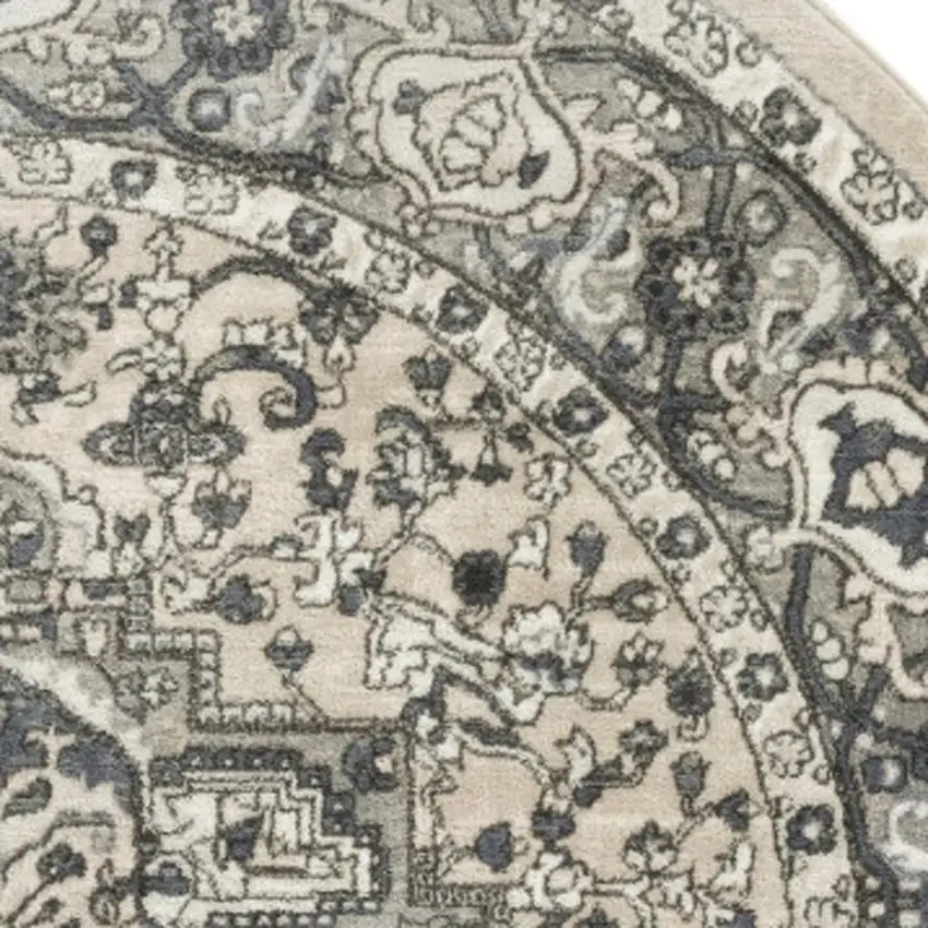 8' Blue Floral Power Loom Round Rug Photo 3