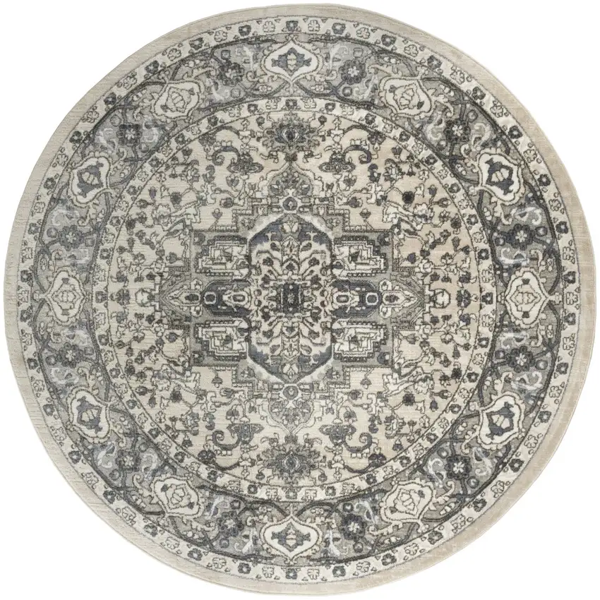 8' Blue Floral Power Loom Round Rug Photo 2