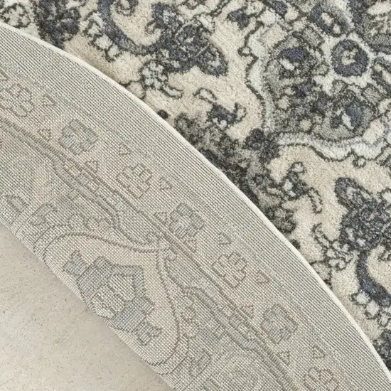 8' Blue Floral Power Loom Round Rug Photo 8