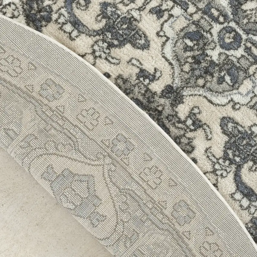 8' Blue Floral Power Loom Round Rug Photo 8