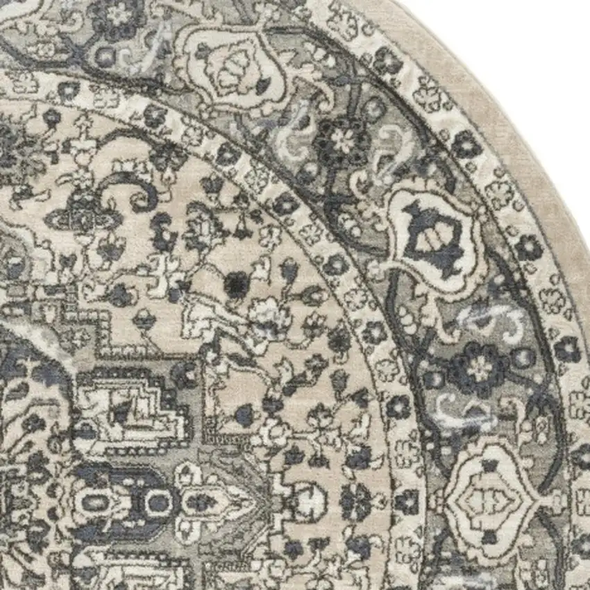 8' Blue Floral Power Loom Round Rug Photo 5