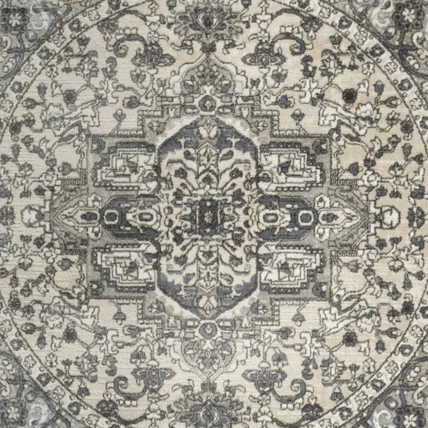 8' Blue Floral Power Loom Round Rug Photo 7