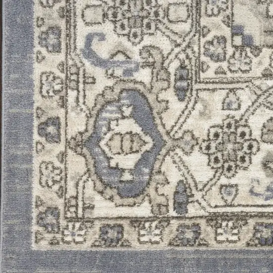 6' Blue Floral Power Loom Runner Rug Photo 7