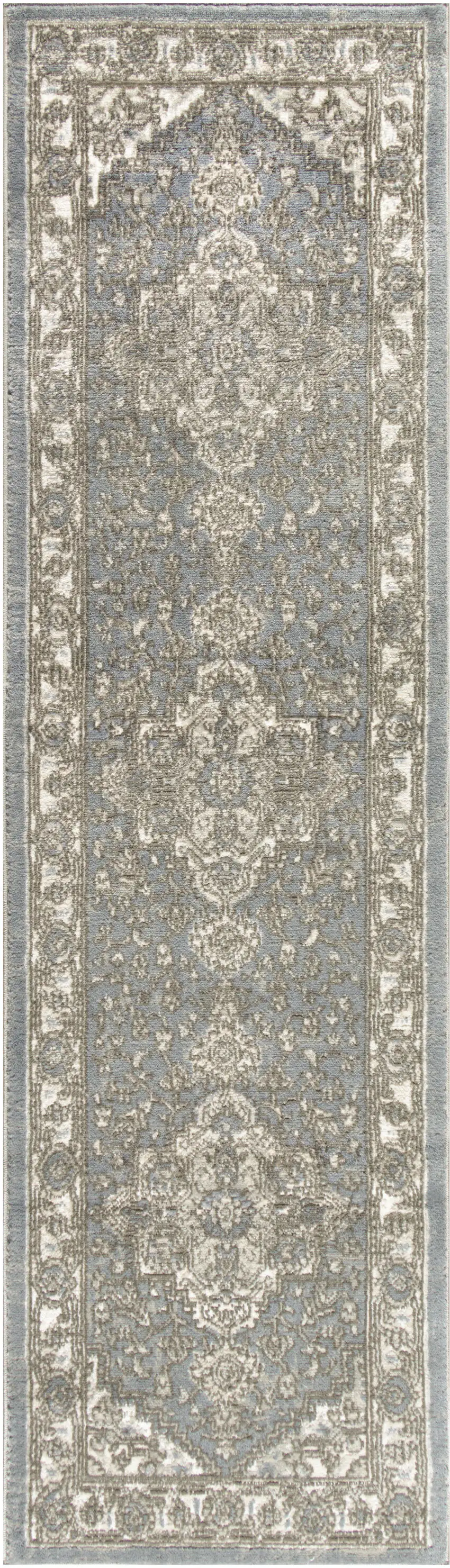 6' Blue Floral Power Loom Runner Rug Photo 5