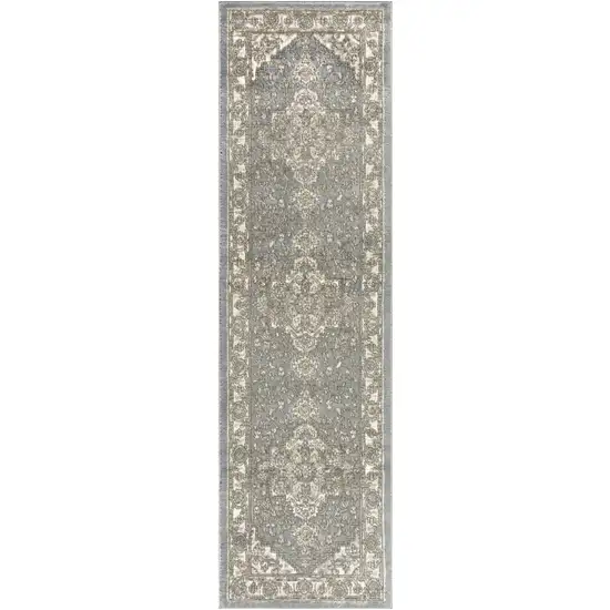 6' Blue Floral Power Loom Runner Rug Photo 5