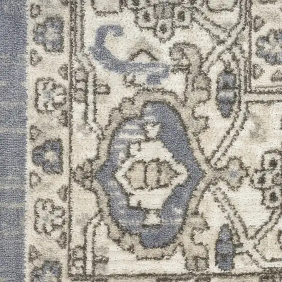 6' Blue Floral Power Loom Runner Rug Photo 6